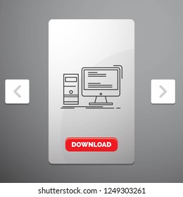 Computer, desktop, gaming, pc, personal Line Icon in Carousal Pagination Slider Design & Red Download Button