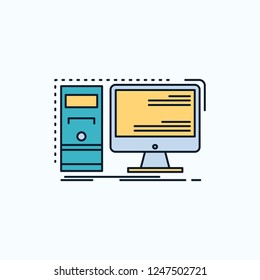 Computer, desktop, hardware, workstation, System Flat Icon. green and Yellow sign and symbols for website and Mobile appliation. vector illustration