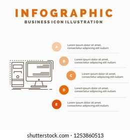 Computer, desktop, hardware, workstation, System Infographics Template for Website and Presentation. Line Gray icon with Orange infographic style vector illustration