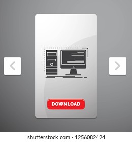 Computer, desktop, hardware, workstation, System Glyph Icon in Carousal Pagination Slider Design & Red Download Button