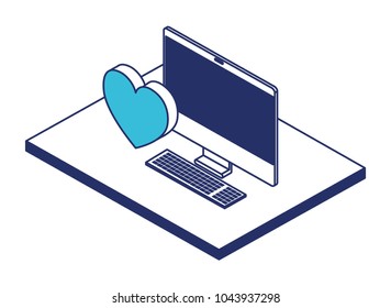 computer desktop with heart isometric icon