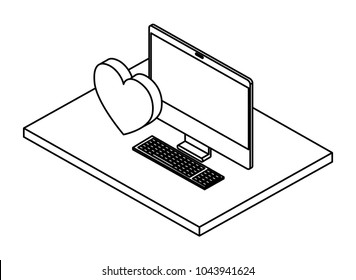 computer desktop with heart isometric icon