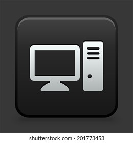 Computer Desktop Icon on Black and White Button 