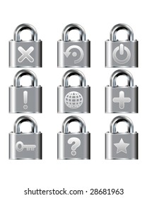 Computer desktop icons on secure vector lock button set