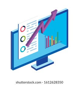 computer desktop with infographic isolated icon vector illustration design