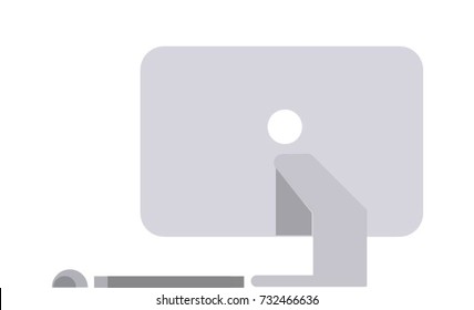 Computer desktop isolated back view vector illustration 