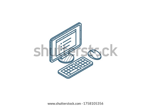 computer, desktop\
isometric icon. 3d vector illustration. Isolated line art technical\
drawing. Editable\
stroke
