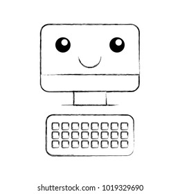 computer desktop with keyboard kawaii character