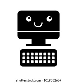 computer desktop with keyboard kawaii character