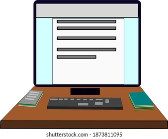 computer desktop and keyboard with notebook paper on table 
