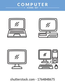 Computer Desktop and laptop vector icon set, New and trendy linear pack. modern vector icon concept