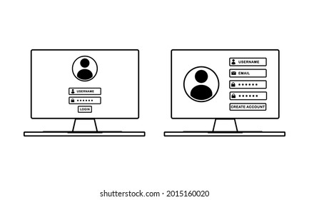 Computer desktop with login page. Verification code. Private authorization sign. Authentication login from system. Illustration vector
