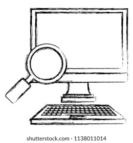 computer desktop with magnifying glass