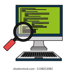 computer desktop with magnifying glass