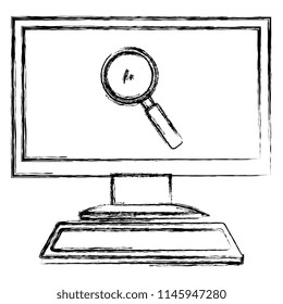 computer desktop with magnifying glass