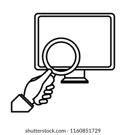 computer desktop with magnifying glass