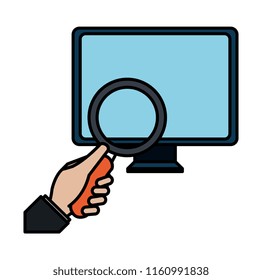 computer desktop with magnifying glass