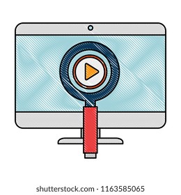 computer desktop with magnifying glass