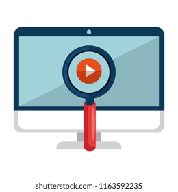 computer desktop with magnifying glass