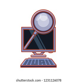 computer desktop with magnifying glass