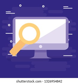 computer desktop with magnifying glass