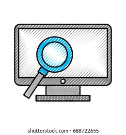 computer desktop with magnifying glass
