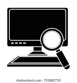 computer desktop with magnifying glass