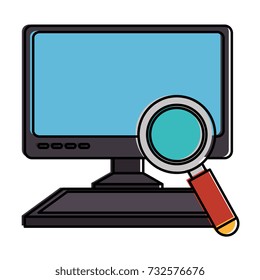 computer desktop with magnifying glass