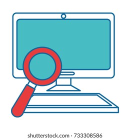 computer desktop with magnifying glass