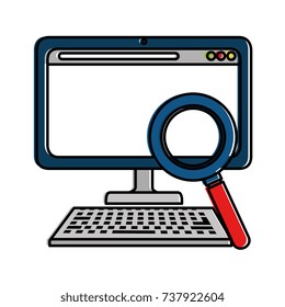 computer desktop with magnifying glass
