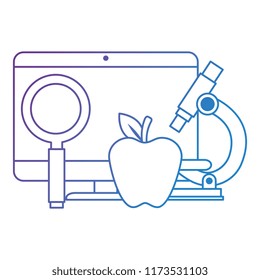 computer desktop with magnifying glass and apple