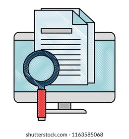 computer desktop with magnifying glass and document