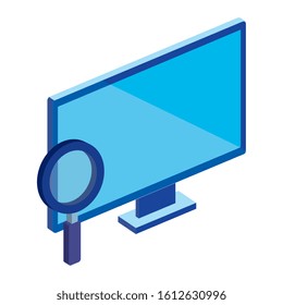 computer desktop with magnifying glass isolated icon vector illustration design