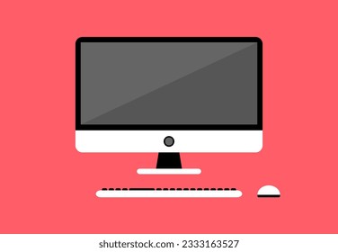 Computer Desktop Monitor Keyboard Mouse Equipment Vector Illustration