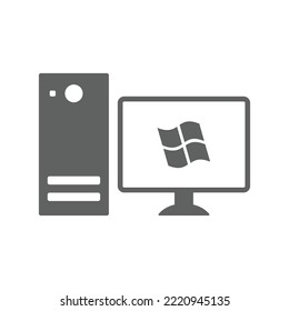 Computer, desktop, monitor, pc icon. Gray vector graphics.