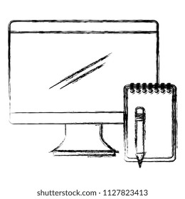 computer desktop with notebook