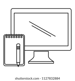 computer desktop with notebook