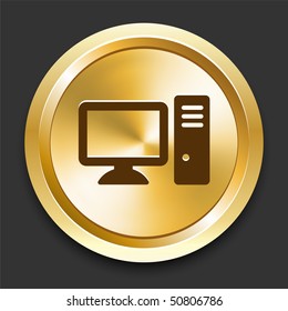 Computer Desktop on Golden Internet Button Original Illustration