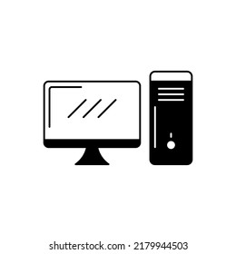 Computer desktop, pc icon in black flat glyph, filled style isolated on white background