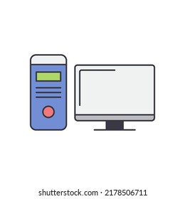 Computadora de escritorio, icono de pc en color, aislado en fondo blanco 