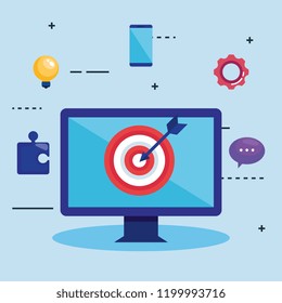 computer desktop with seo icons