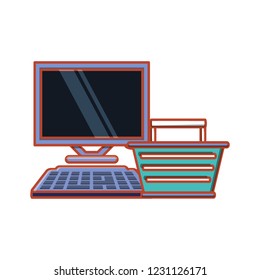 computer desktop with shopping basket
