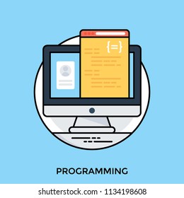 Computer desktop showing inner view of a webpage with set of coding to offer programming icon 