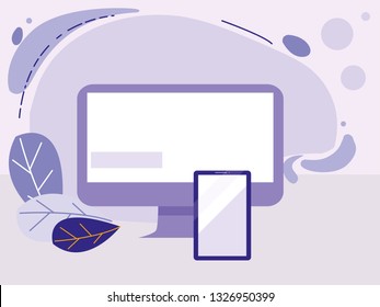 computer desktop with smartphone