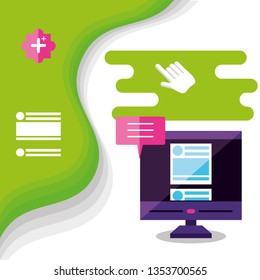 computer desktop with social media icons