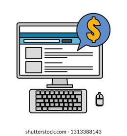 computer desktop with speech bubble and money