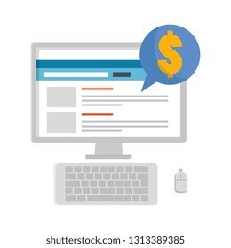 computer desktop with speech bubble and money