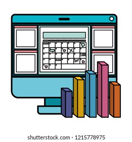 computer desktop with statistics bars isolated icon