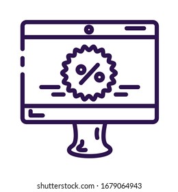 escritorio del equipo con diseño de ilustración vectorial con estilo de línea de etiqueta
