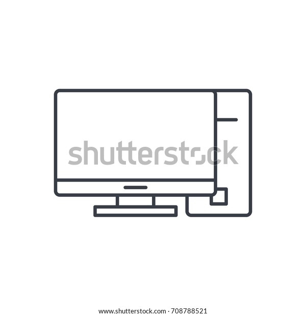 computer, desktop thin line\
icon. Linear vector illustration. Pictogram isolated on white\
background